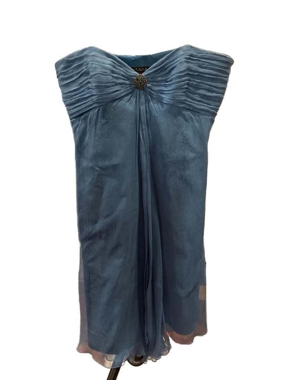 Laundry by Shelli Segal Blue 100% Silk Strapless Ruched Dress Size 10